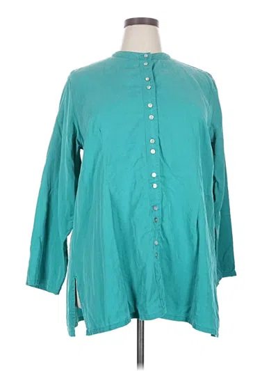 Pre-owned Soft Surroundings 3/4 Sleeve Button Down Shirt In Teal