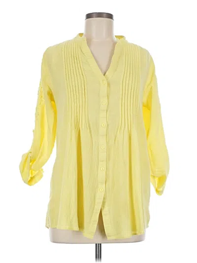 Pre-owned Soft Surroundings 3/4 Sleeve Button Down Shirt In Yellow
