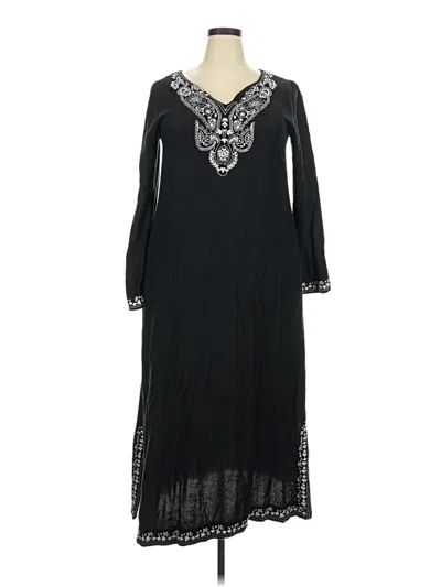 Pre-owned Soft Surroundings 3/4 Sleeve Top Black Plunge Neckline Tops