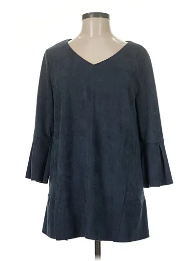 Pre-owned Soft Surroundings 3/4 Sleeve Top Blue V Neck Tops