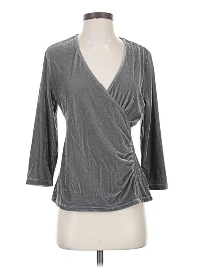 Pre-owned Soft Surroundings 3/4 Sleeve Top Gray Plunge Neckline Tops