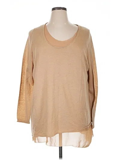 Pre-owned Soft Surroundings 3/4 Sleeve Top Tan Scoop Neck Tops In Brown