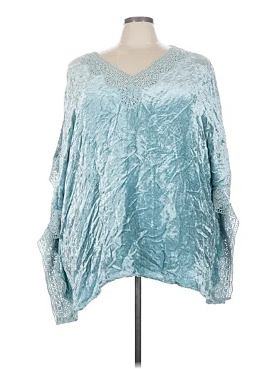Pre-owned Soft Surroundings 3/4 Sleeve Top Teal Plunge Neckline Tops