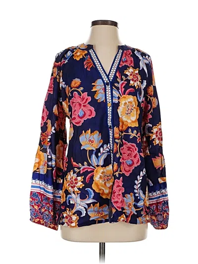 Pre-owned Soft Surroundings Long Sleeve Blouse In Blue