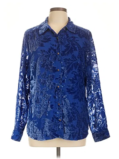 Pre-owned Soft Surroundings Long Sleeve Blouse In Blue