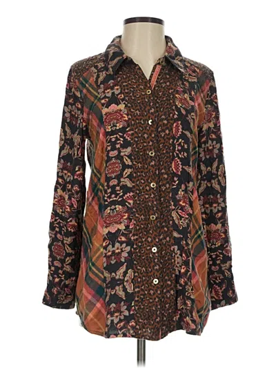 Pre-owned Soft Surroundings Long Sleeve Blouse In Brown