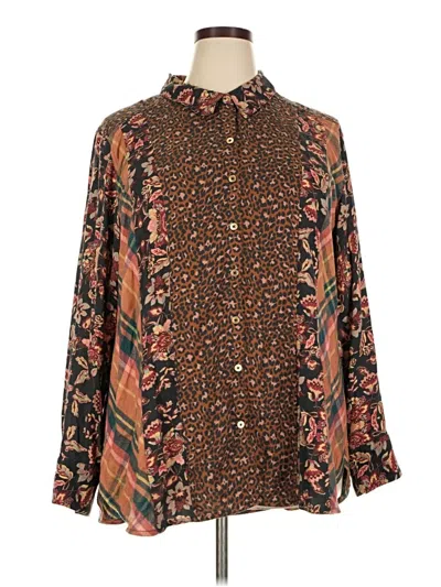 Pre-owned Soft Surroundings Long Sleeve Blouse In Brown