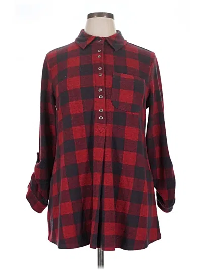 Pre-owned Soft Surroundings Long Sleeve Button Down Shirt In Red