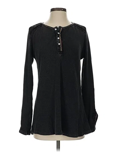 Pre-owned Soft Surroundings Long Sleeve Henley Shirt In Black