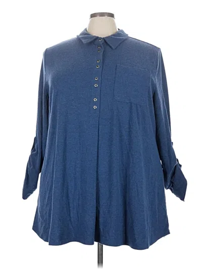 Pre-owned Soft Surroundings Long Sleeve Polo Shirt In Blue