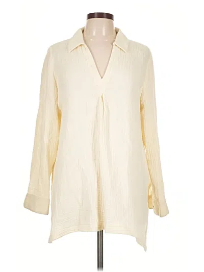 Pre-owned Soft Surroundings Long Sleeve Polo Shirt In Ivory