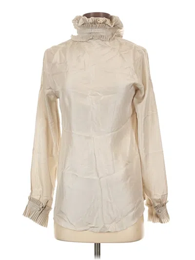 Pre-owned Soft Surroundings Long Sleeve Silk Top Ivory High Neck Tops