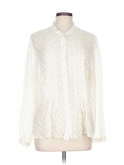 Pre-owned Soft Surroundings Long Sleeve Silk Top Ivory Mock Neckline Tops In White