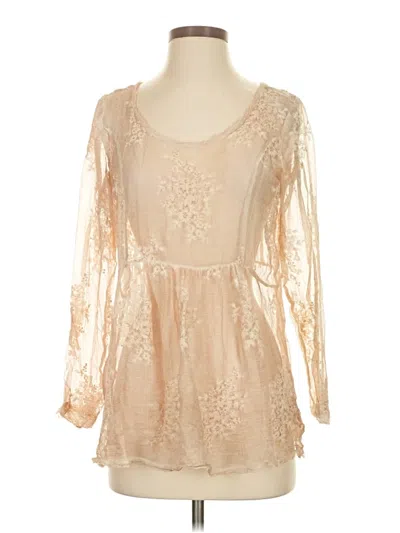 Pre-owned Soft Surroundings Long Sleeve Silk Top Ivory Square Neckline Tops In White