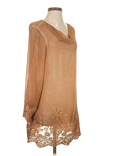 Soft Surroundings Long Sleeve Silk Top Tan Cowl Neck Tops