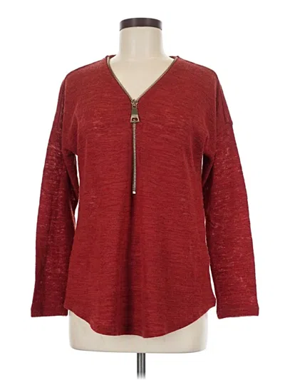 Pre-owned Soft Surroundings Long Sleeve Top Burgundy Keyhole Neckline Tops