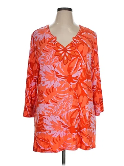 Pre-owned Soft Surroundings Long Sleeve Top Orange V-neck Tops