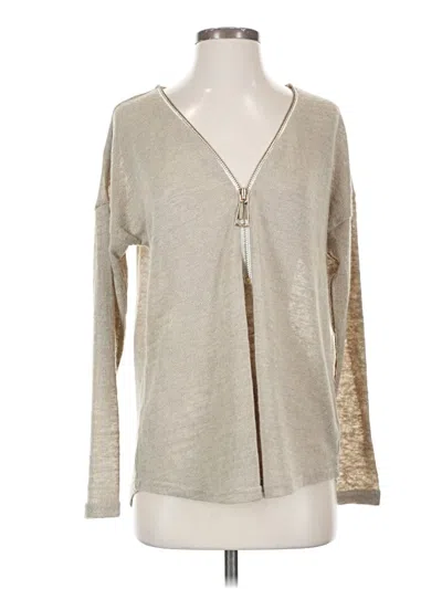 Pre-owned Soft Surroundings Long Sleeve Top Silver Metallic Pattern Plunge Neckline Tops