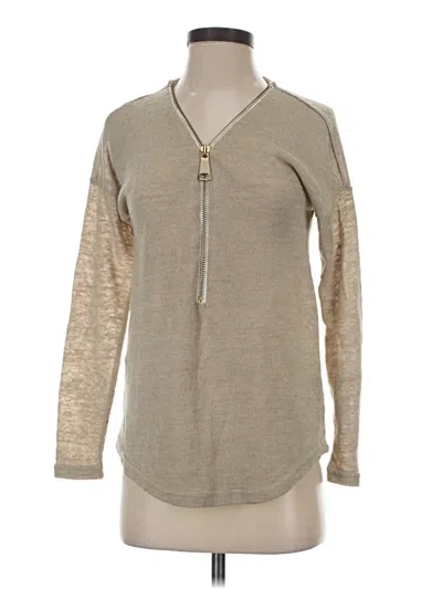 Pre-owned Soft Surroundings Long Sleeve Top Tan Keyhole Neckline Tops In Brown