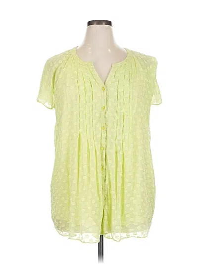 Pre-owned Soft Surroundings Short Sleeve Silk Top Green Plunge Neckline Tops