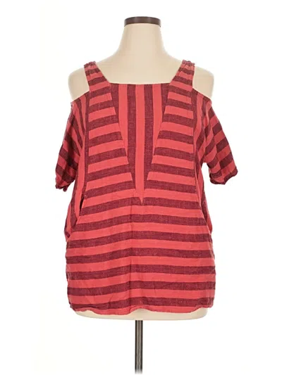 Pre-owned Soft Surroundings Short Sleeve Top Red Cold Shoulder Neckline Tops