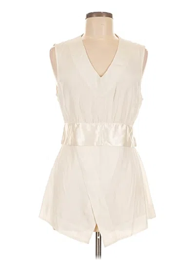 Pre-owned Soft Surroundings Sleeveless Silk Top Ivory Plunge Neckline Tops In White