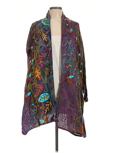 Pre-owned Soft Surroundings Wool Cardigan Sweater In Purple