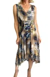 Soft Works Hi Low V Neck Dress In Blue Palms In Multi