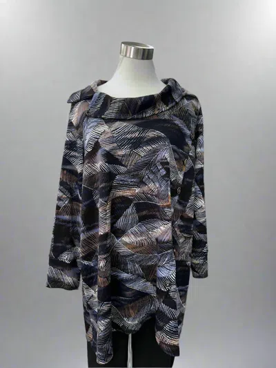 Soft Works Women's Long Sleeves Cowl Neck Top In Navy/taupe In Multi
