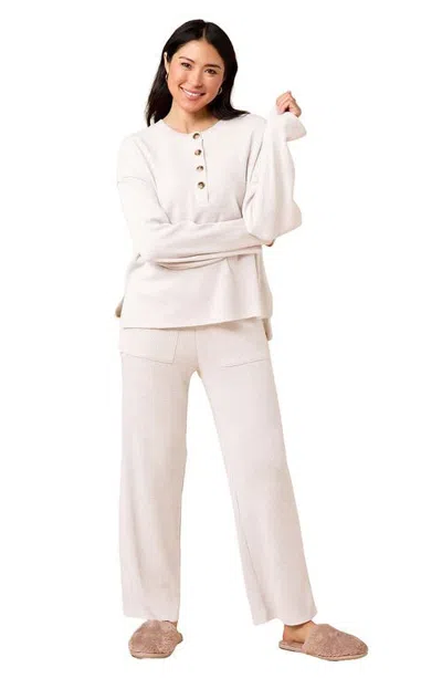 Softies Airthermal Knit Henley Button Top With Pant In Almond