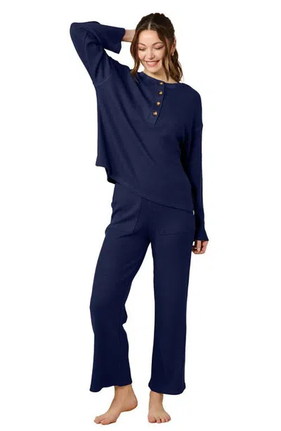 Softies Airthermal Knit Henley Button Top With Pant In Midnight