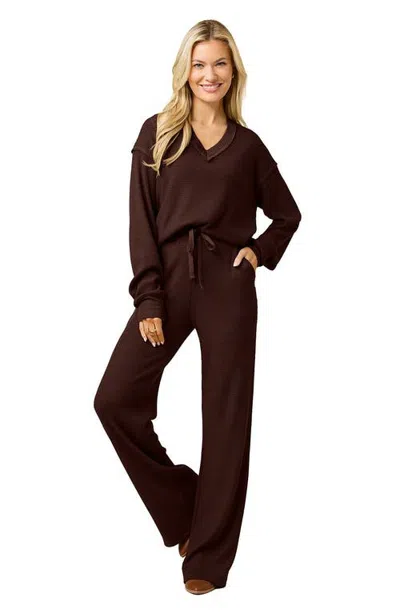 Softies Airthermal Knit V-neck With Long Pant In Espresso