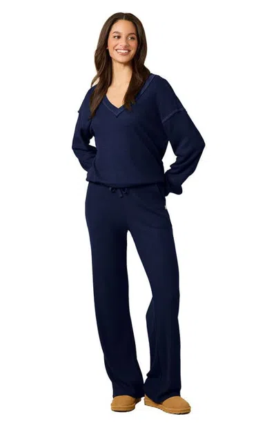 Softies Airthermal Knit V-neck With Long Pant In Midnight