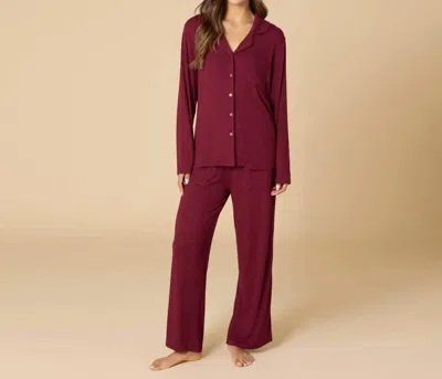 Softies Aria Slim Notch Collar Pajama Set In Cherry Cola In Brown