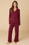 Softies Aria  Slim Notch Collar Pj Set In Burgundy