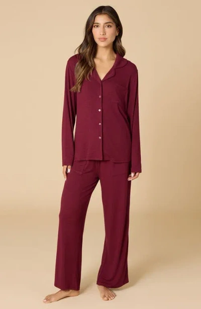 Softies Aria  Slim Notch Collar Pj Set In Burgundy