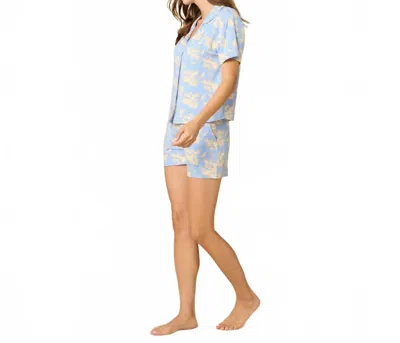 Softies Aria Slim Notch Collar Short Pajama Set In Sky Blue Floral In Multi
