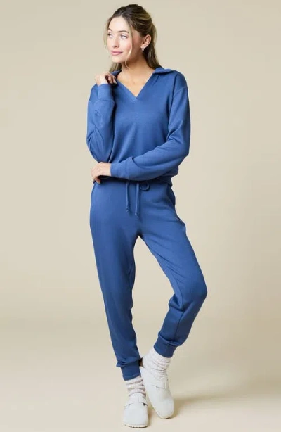 Softies Athleisure Dreamtech Johnny Collar Jogger Set In Indigo