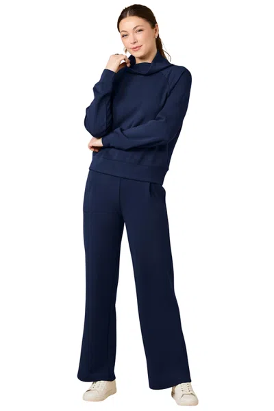 Softies Athleisure Mock Neck And Pleated Pant Set In Blue