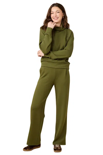 Softies Athleisure Mock Neck And Pleated Pant Set In Green