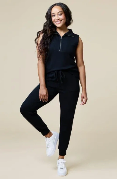 Softies Athleisure Puredream 1/4 Zip Sleeveless Jogger Lounge Set In Black