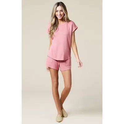 Softies Athleisure Puredream Short Raglan Crew Neck Short Set In Copper Rose