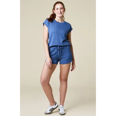 Softies Athleisure Puredream Short Raglan Crew Neck Short Set In Indigo