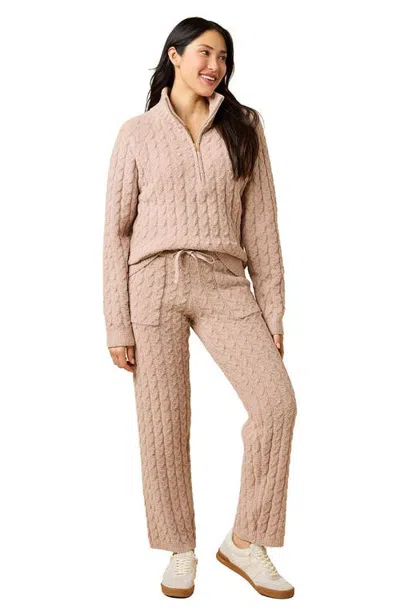 Softies Cable Knit Marshmallow 1/2 Zip With Tapered Pant Set In Coco