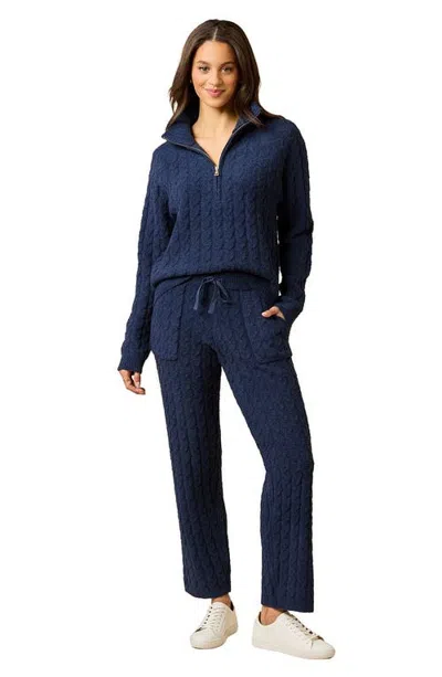 Softies Cable Knit Marshmallow 1/2 Zip With Tapered Pant Set In Midnight