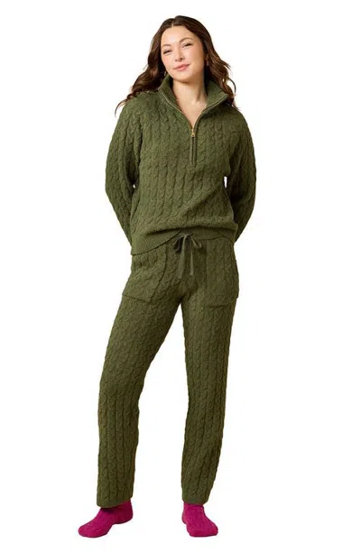 Softies Cable Knit Marshmallow 1/2 Zip With Tapered Pant Set In Olive