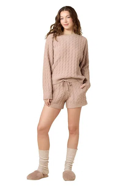 Softies Cable Knit Marshmallow Crew Neck With Shorty Set In Coco