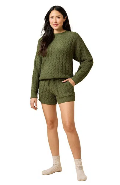 Softies Cable Knit Marshmallow Crew Neck With Shorty Set In Olive