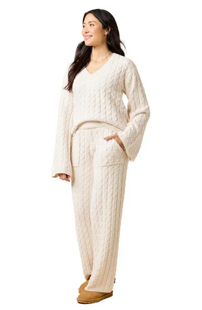 Softies Cable Knit Marshmallow V-neck With Flared Sleeve And Pant In Almond
