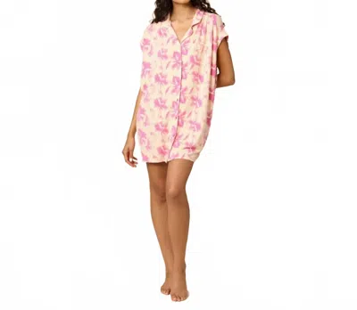 Softies Caftan Mini Sleep Shirt In Fuchsia Floral In Multi